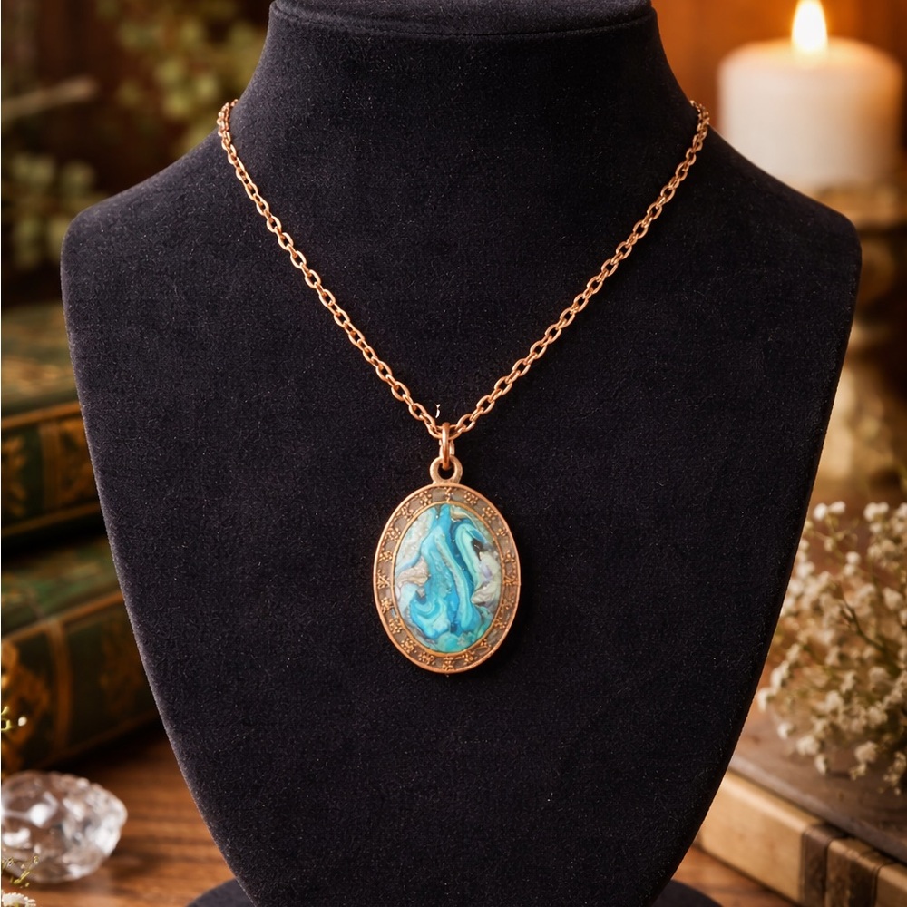 Copper Pendant Necklace | Polymer Clay Artisan Jewelry